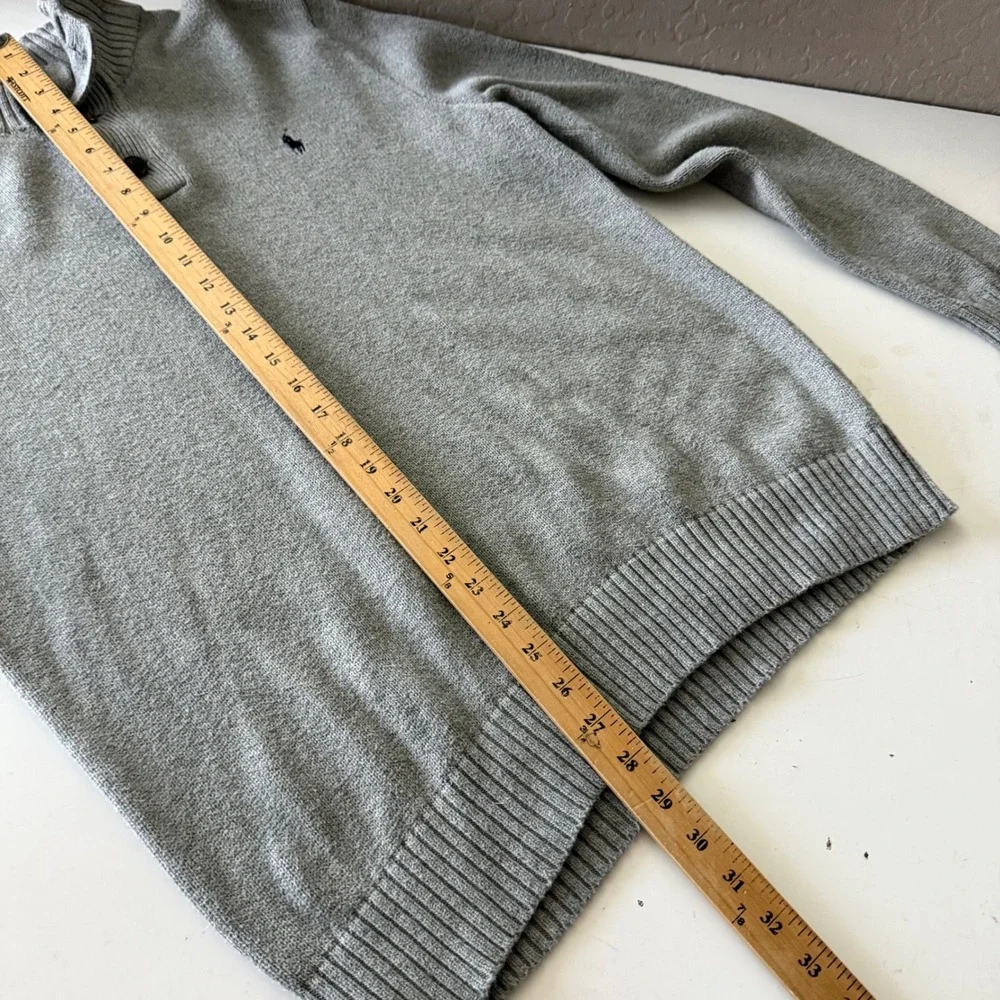 Polo Ralph Lauren Mens Large Grey Cotton Mock Neck Button Sweater Pullover Pony